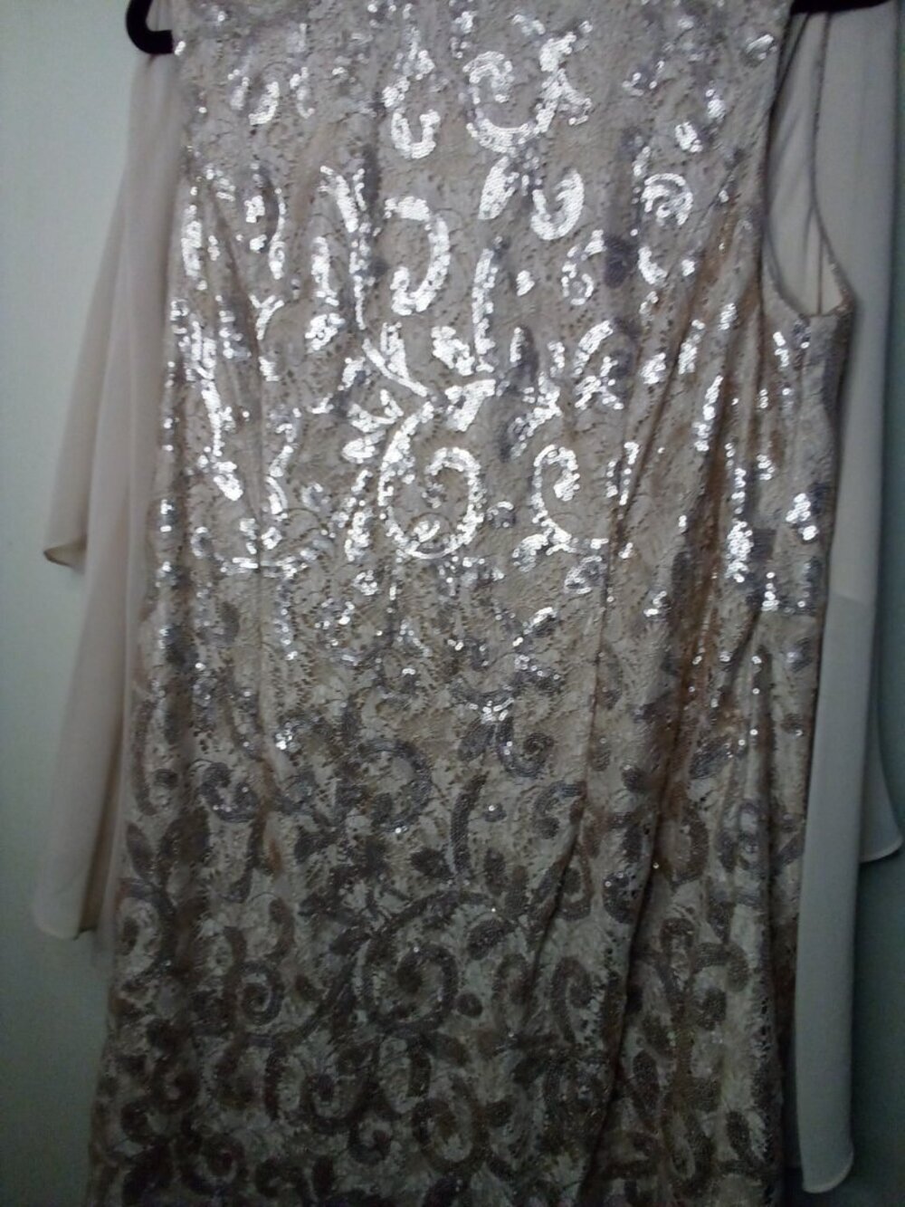 Alex Evenings Dress Women 16 Sleeveless Sheer Drape Sleeve Sequins Tan - Picture 6 of 15